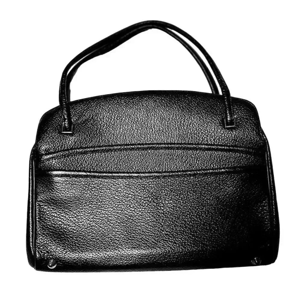 Vintage 1950s Rambler Black Pebble Leather Handbag Tote Academia Barbiecore